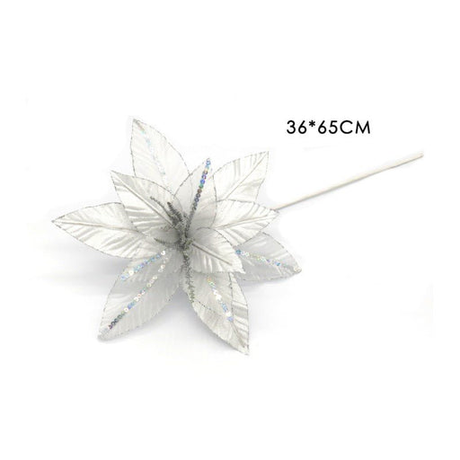 Christmas Artificial Flower White with Silver Glitter 65cm - Everything Party