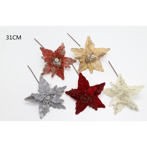 Christmas Assorted Artificial Flower with Glitter and Dimonte 31cm - Everything Party