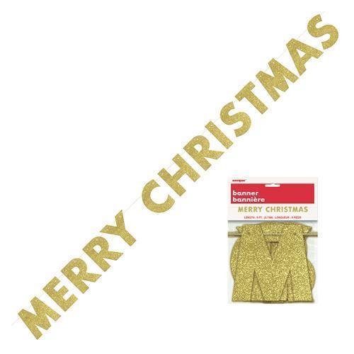 Christmas Banner Gold Glitter Merry Christmas Banner - Everything Party
