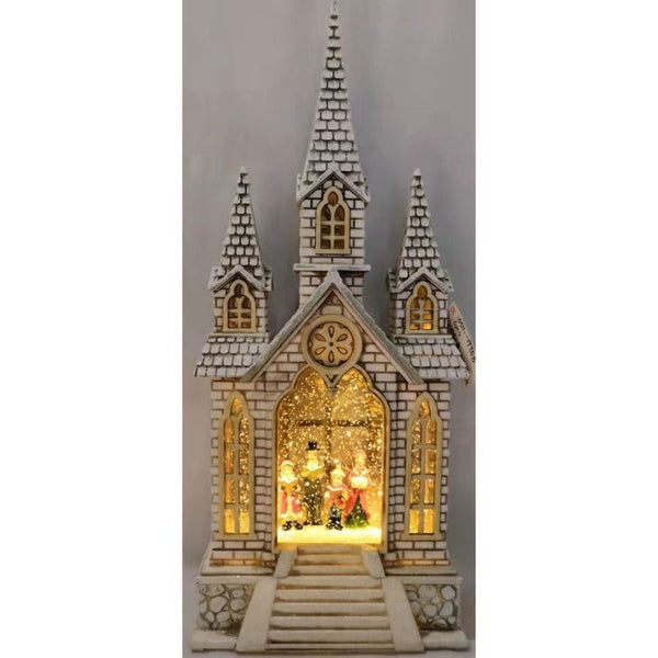 Christmas Church with Choir Musical Snow Glitter Water Lantern - Everything Party