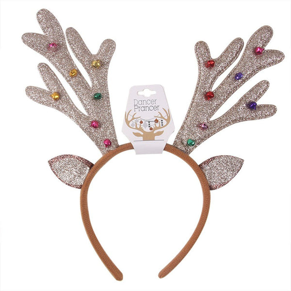 Christmas Glitter Reindeer Headband with Bells - Everything Party