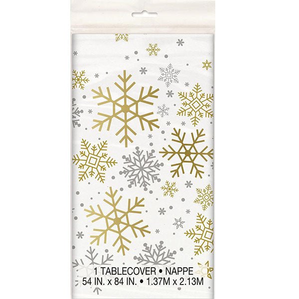 Christmas Gold & Silver Holiday Snowflakes Plastic Rectangle Tablecover - Everything Party