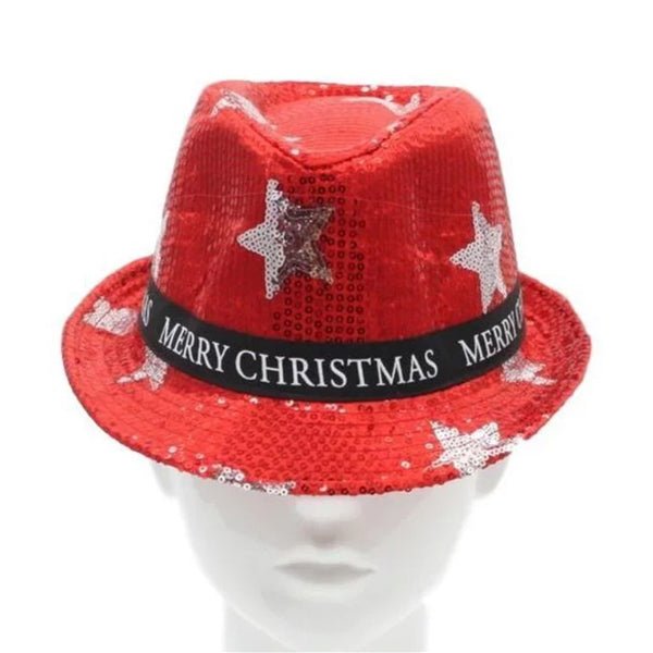 Christmas Hat Sequin Fedora with Star - Everything Party