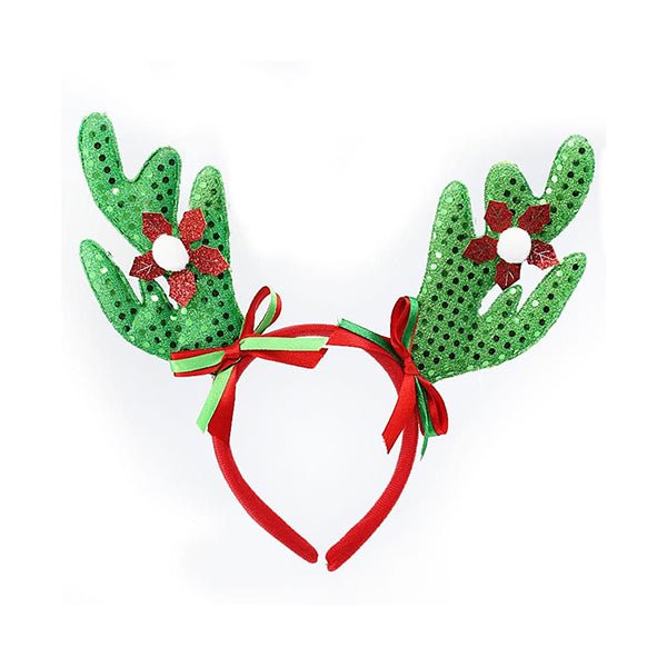 Christmas Headband with Green Antler with Flowers - Everything Party