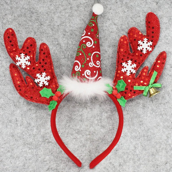 Christmas Headband with Red Antler Holly Snowflakes - Everything Party