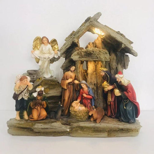 Christmas Holly Family Nativity Scene with Warm Light - Everything Party