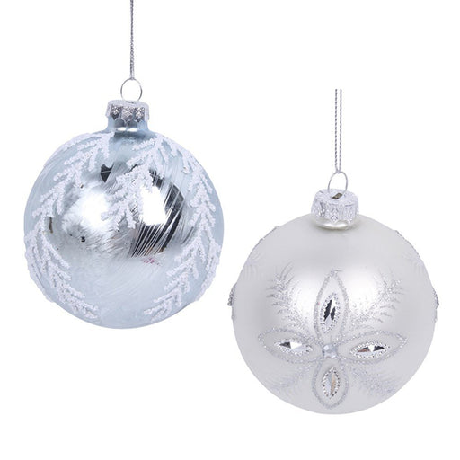 Christmas Ornament White & Silver Glass Bauble Tree Decoration - Everything Party
