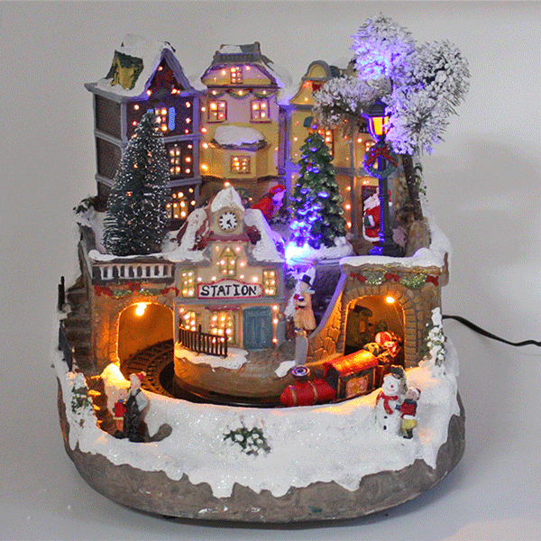 Christmas Village Train Building Tree Animated Musical Light Up - Everything Party