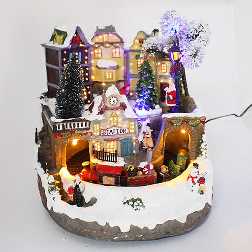 Christmas Village Train Building Tree Animated Musical Light Up - Everything Party