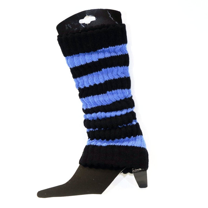 Chunky Knit Leg Warmers - Black & Blue Stripe - Everything Party