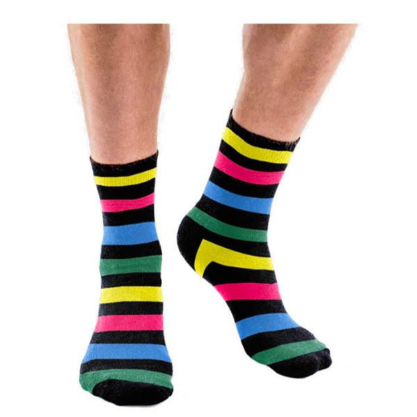 Crew Socks - Rainbow & Black Stripe - Everything Party