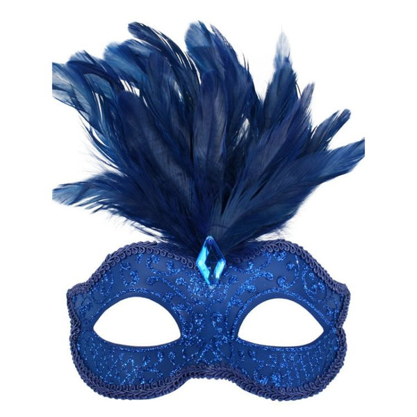 DANIELLA Blue with feathers Eye Mask - Everything Party