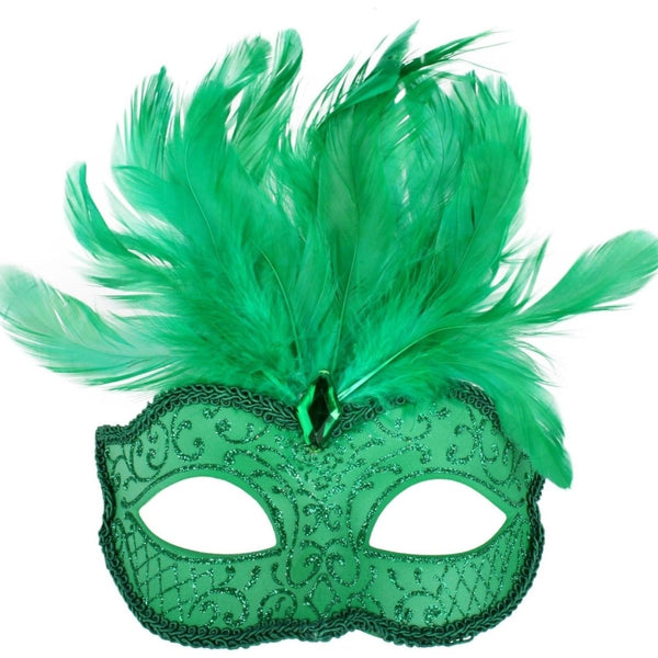 DANIELLA Green with feathers Eye Mask - Everything Party