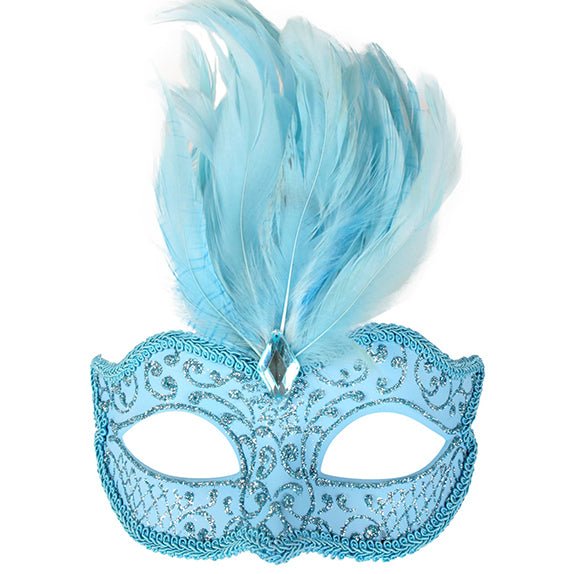 DANIELLA Pale Blue with feathers Eye Mask - Everything Party