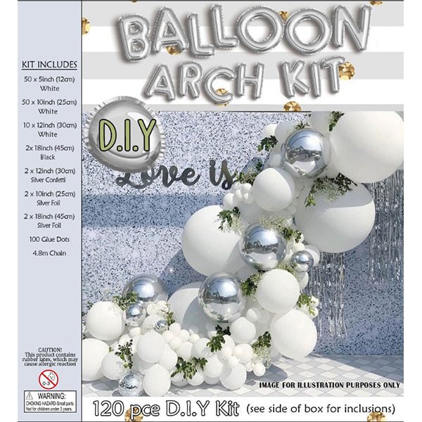 Deluxe 120pcs White & Silver Balloon Garland Kit - Everything Party