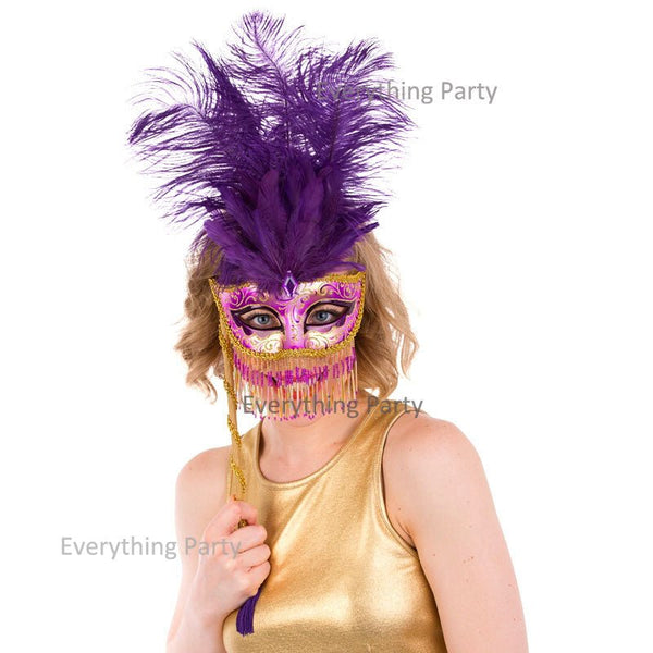Deluxe Belly Dancer Masquerade Eye Mask on a Stick - Purple - Everything Party