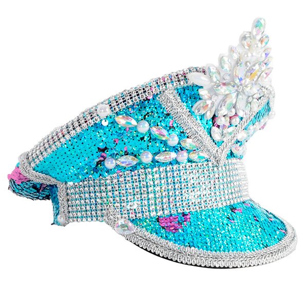 Deluxe Blue Sequin Festival Hat with Gems - Everything Party