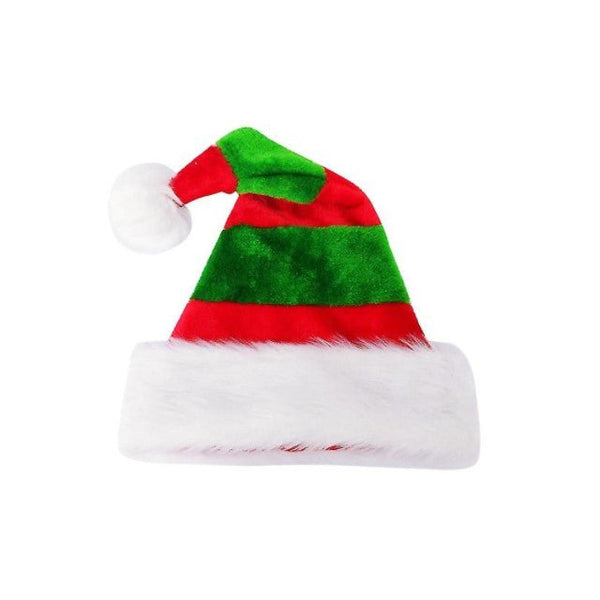 Deluxe Christmas Plush Red Green Striped Santa Hat - Everything Party