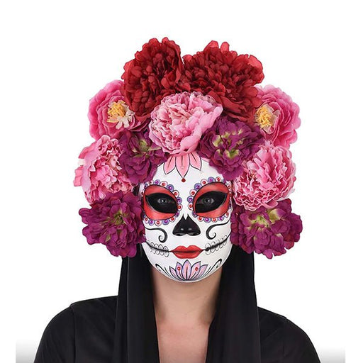 Deluxe Day of the Dead Pink Floral Sugar Skull Masquerade Mask - Everything Party
