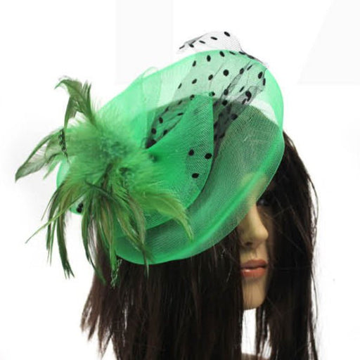 Deluxe Fascinator with Feather and Veil - Green - Everything Party
