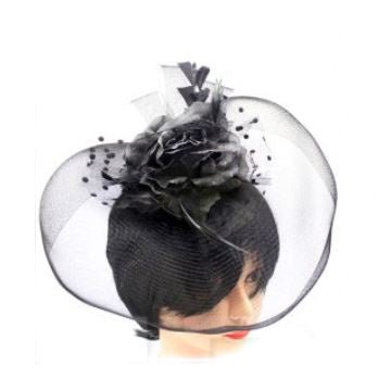 Deluxe Fascinator with Flower - Black - Everything Party