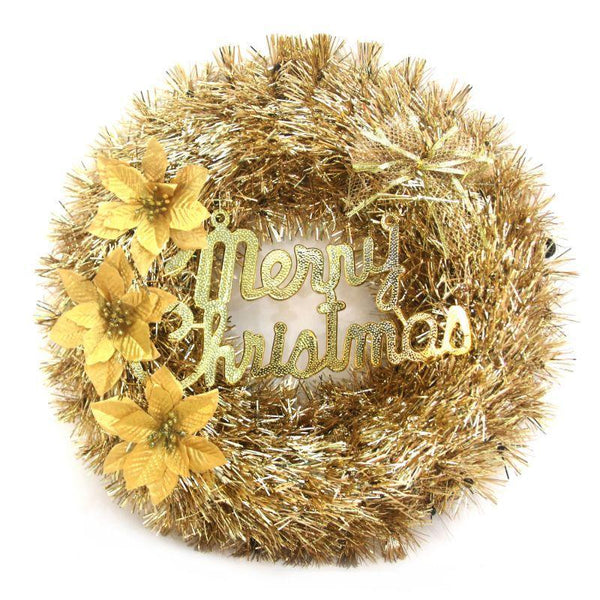 Deluxe Gold Tinsel Wreath with Merry Christmas Sign - Everything Party
