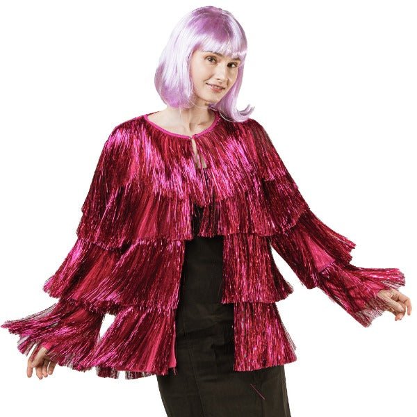 Deluxe Multi Layer Tinsel Fringe Festival Swift Jacket - Hot Pink - Everything Party