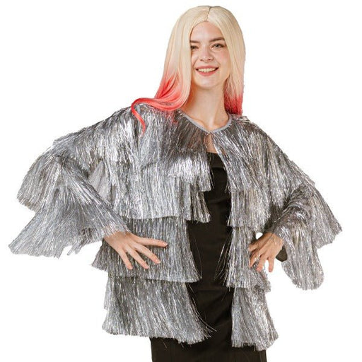 Deluxe Multi Layer Tinsel Fringe Festival Swift Jacket - Silver - Everything Party