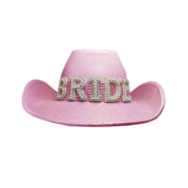 Deluxe Pink Bride Cowgirl/Cowboy Hat with Pearls - Everything Party