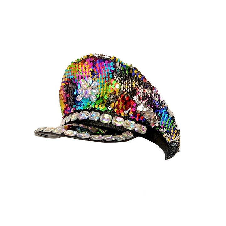 Deluxe Rainbow Sequin Festival Cap with Diamonds - Everything Party