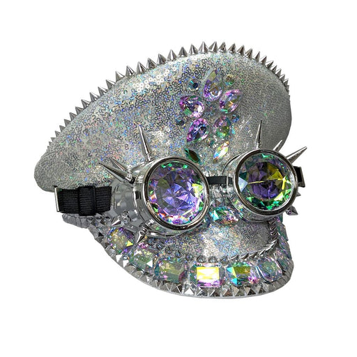 Deluxe Silver Sequin Festival Cap with Steampunk Goggles - Everything Party