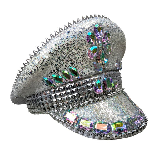 Deluxe Silver Sequin Festival Cap with Studs and Gems - Everything Party