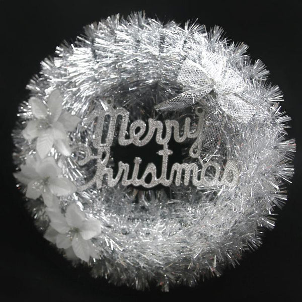 Deluxe Silver Tinsel Wreath with Merry Christmas Sign - Everything Party
