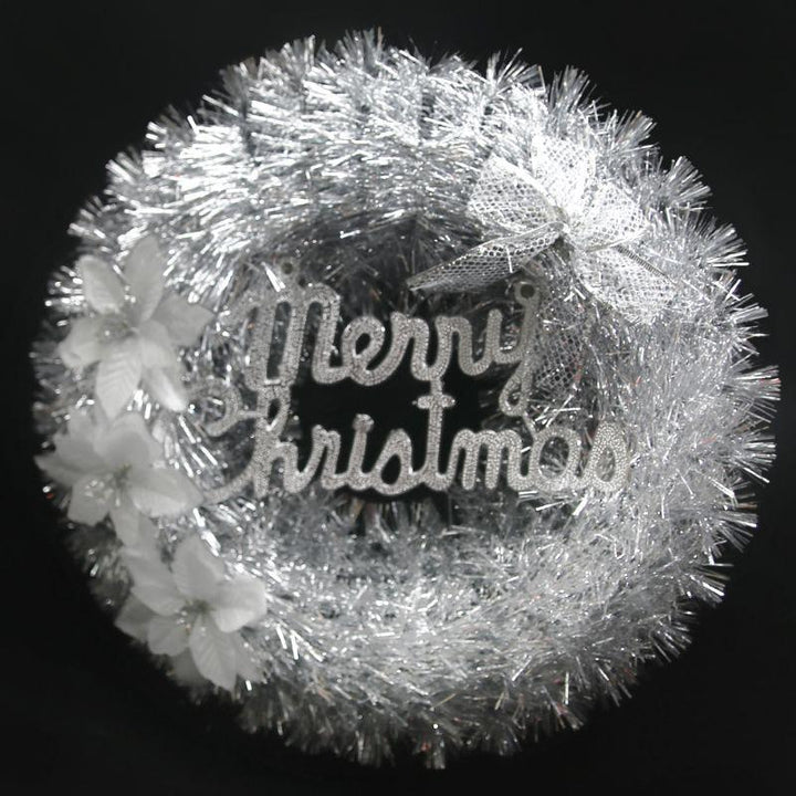 Deluxe Silver Tinsel Wreath with Merry Christmas Sign - Everything Party