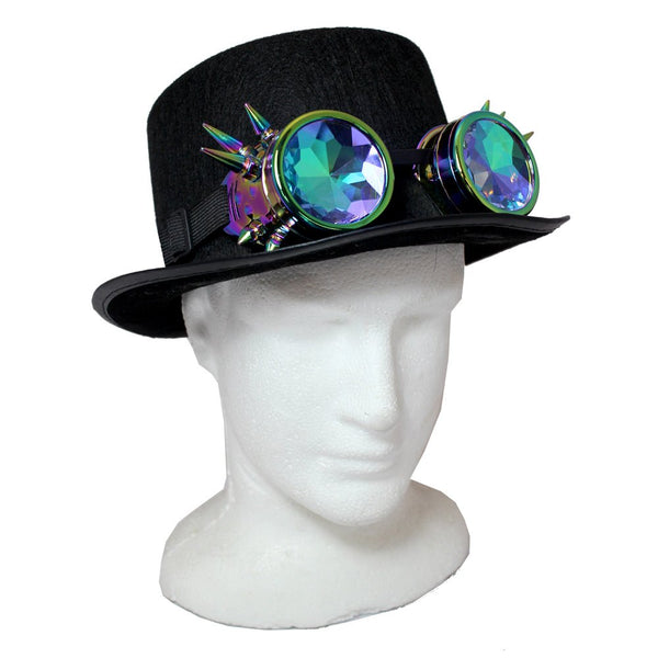 Deluxe Steampunk Black Top Hat with Holographic Goggle - Everything Party