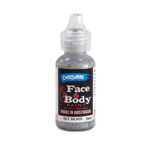 Derivan Glitter Face & Body Paint 36ml - Silver - Everything Party