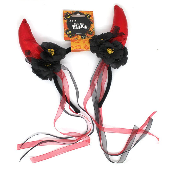 Devil Horn Headband with Flowers and Ribbon - Everything Party