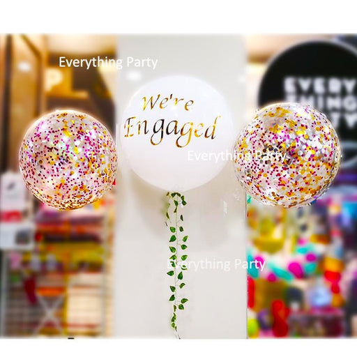 Engagement 3ft Confetti Helium Balloon and 3ft White Balloon Bouquet - Everything Party