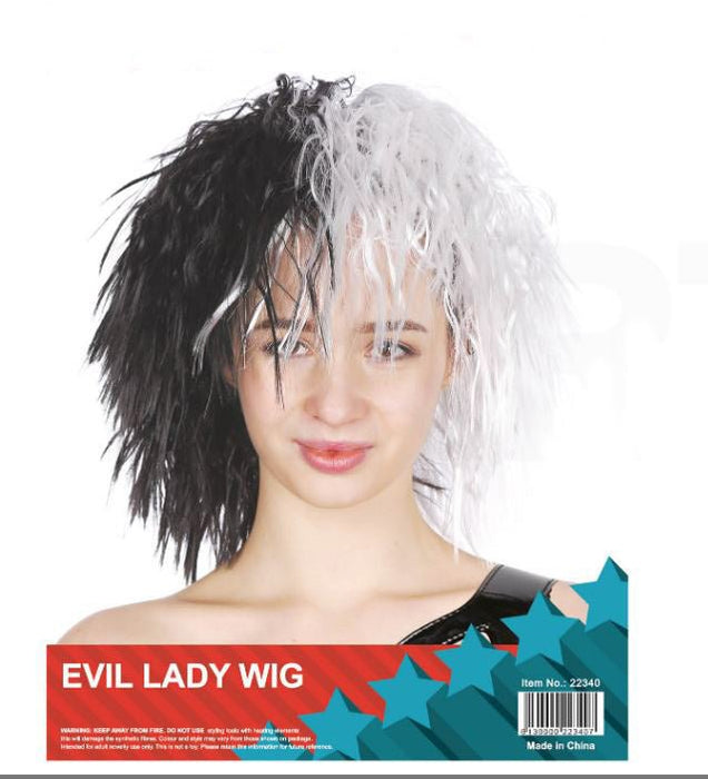 Evil Lady Black and White Cruella Style Wig - Everything Party