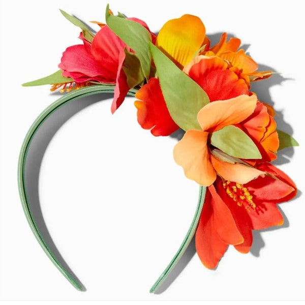 Faux Tropical Orange & Red Hibiscus Flower Headband - Everything Party