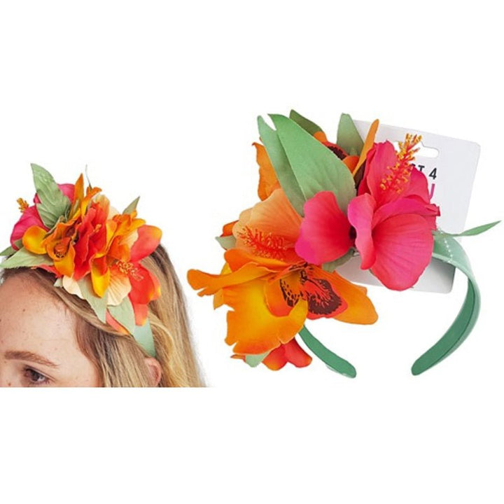 Faux Tropical Orange & Red Hibiscus Flower Headband - Everything Party