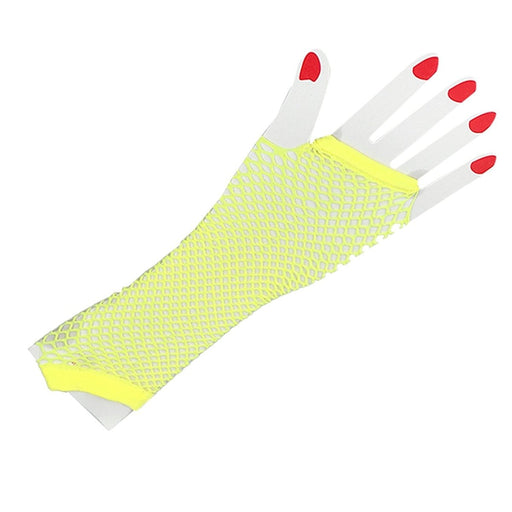 Fishnet Fingerless Long Gloves - Neon Yellow - Everything Party