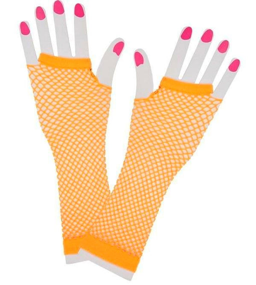 Fishnet Fingerless Long Gloves - Orange - Everything Party