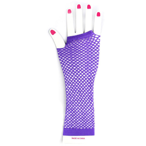 Fishnet Fingerless Long Gloves - Purple - Everything Party