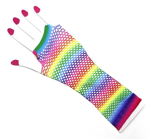 Fishnet Fingerless Long Gloves - Rainbow - Everything Party