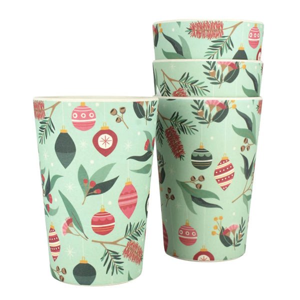 Frankie & Me 4pk Bamboo Fibre Cups - Christmas Australiana Foliage - Everything Party