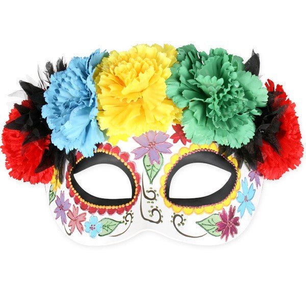 Frida Bright Flowers Day of the Dead Sugar Skull Deluxe Masquerade Mask - Everything Party