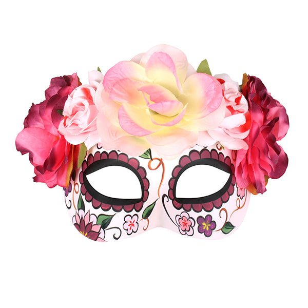 Frida Soft Pink Flowers Day of the Dead Sugar Skull Deluxe Masquerade Mask - Everything Party