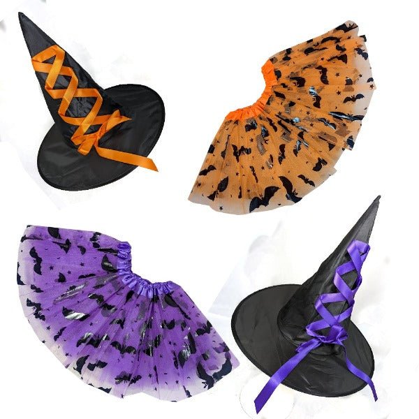 Girls Halloween Orange & Purple Witch Hat with Tutu set - Everything Party