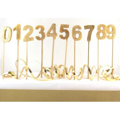 Glitter Numeral Candle with Long Stick - Gold - Everything Party